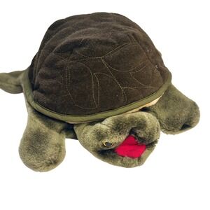 Vintage Folkmanis Folktails Green Turtle Hand Puppet Quilted Brown Shell Plush